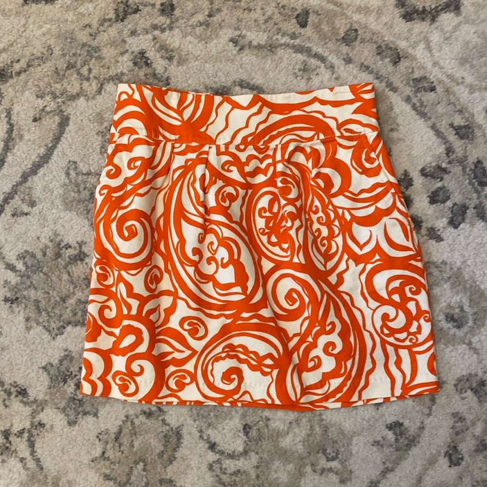 Merona Cream and Orange floral Swirl Mini Skirt Size M